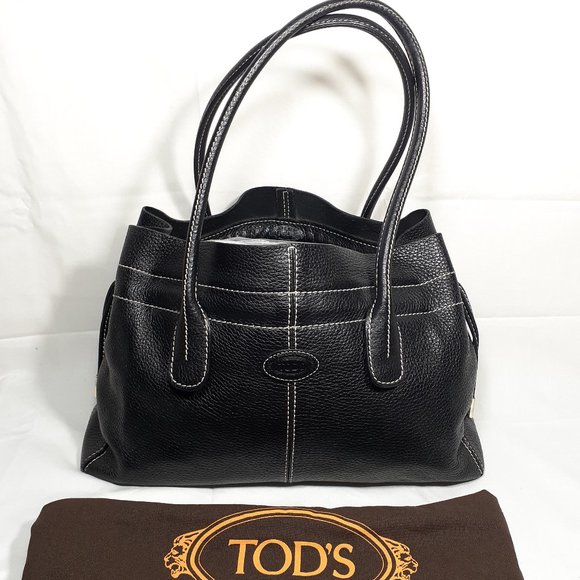 Tod's Handbags - TOD'S 2005 D-Bag Black Pebbled Leather Media Tote
